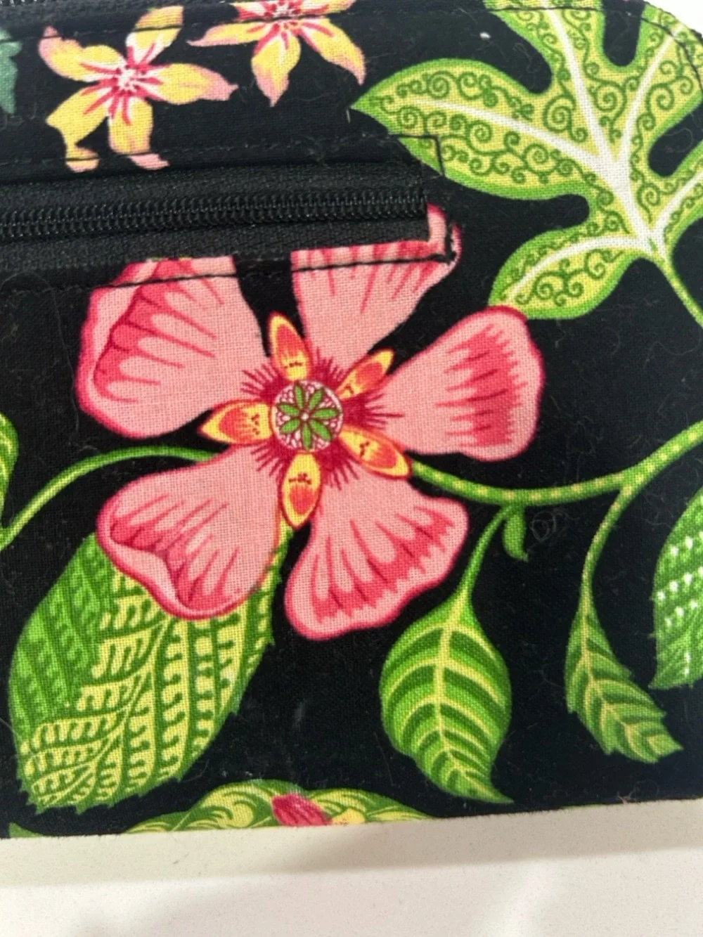 Vera Bradley Botanica 2007 Zip Around Wallet Black Pink Floral Organizer NWOT
